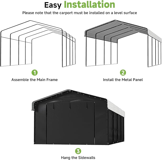 Real Relax 12x20ft Metal Carport, Heavy Duty Metal Carport Canopy Galvanized - Image 6