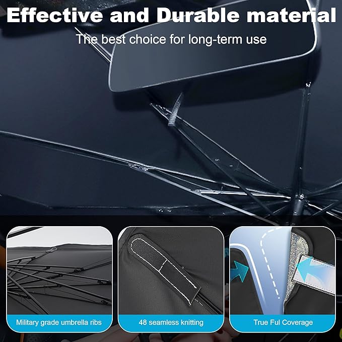 Windshield Sun Shade Umbrella, Portable Foldable, Spring Structure Wind Shield - Image 5