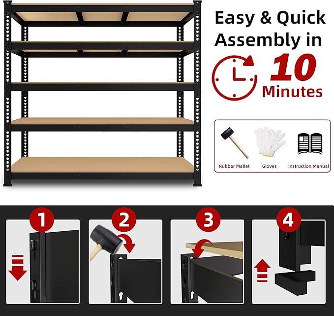 4 Packs 48" W x 24" D x 72" H Adjustable Garage Storage Shelves - Image 6