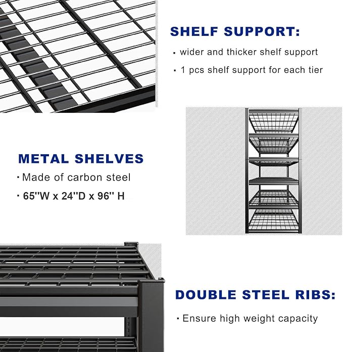 65" W Garage Shelving Heavy Duty, 7 Tier Garage Shelves, Commercial Metal - Image 5