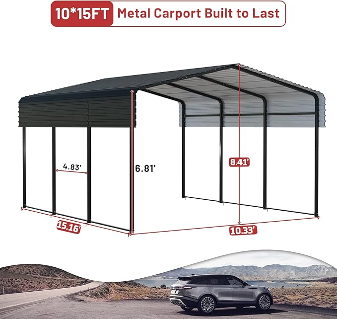 Metal Carport 10 x 15 FT with Heavy Duty Frame & Galvanized Steel Roof - Image 2
