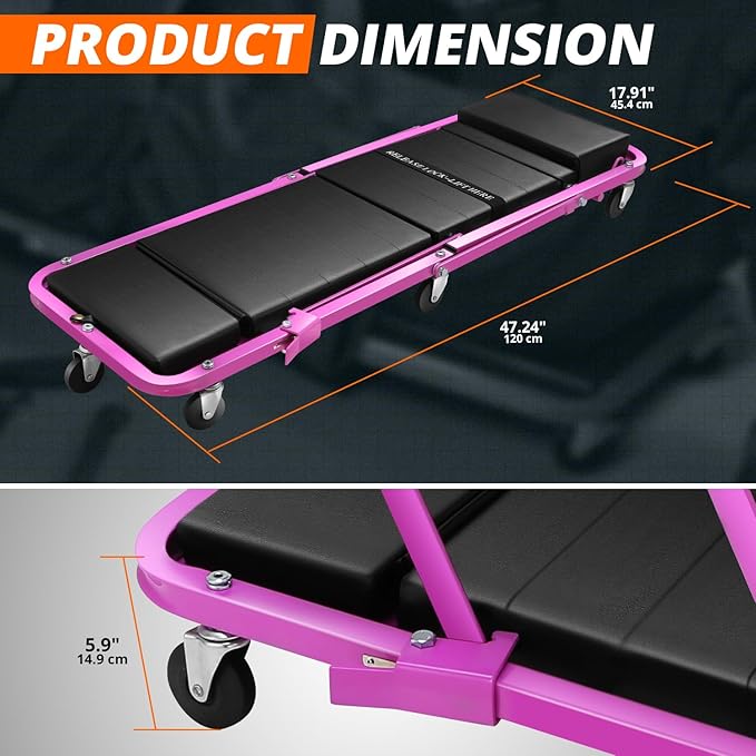 DNA MOTORING 48" 2 IN 1 Folding Rolling Garage Shop Creeper Roller Seat - Image 5