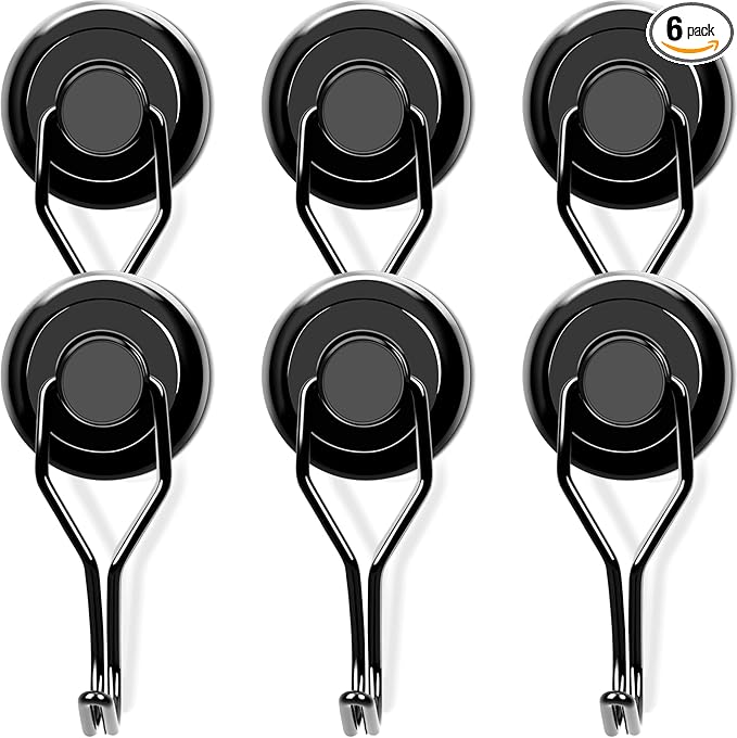 MIKEDE 110 LBS Black Magnetic Hooks, 6 Pack Swivel Swing Magnet Hooks Heavy Duty by MIKEDE