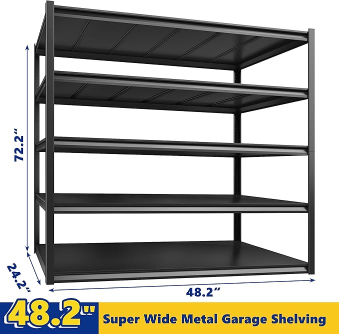 REIBII 48.2" W Garage Shelving Heavy Duty Metal Shelving 3000LBS Storage - Image 3