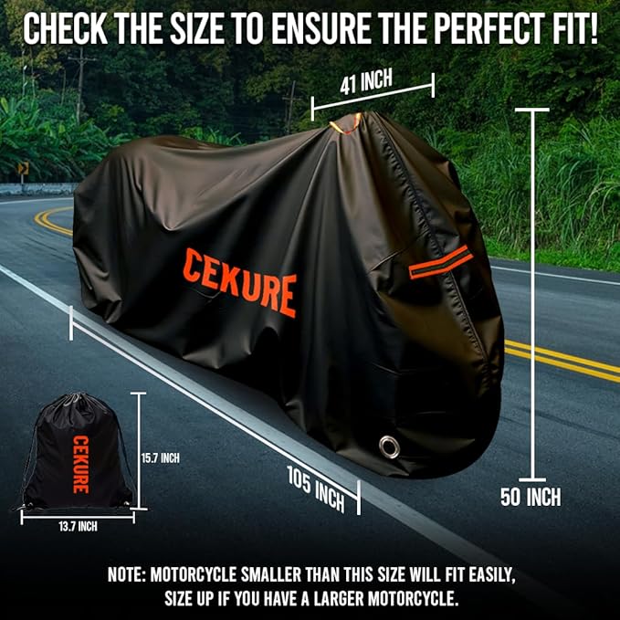 Your Ride! Heavy Duty Motorcycle Cover Waterproof Outdoor 210 Oxford Fabric - Image 2