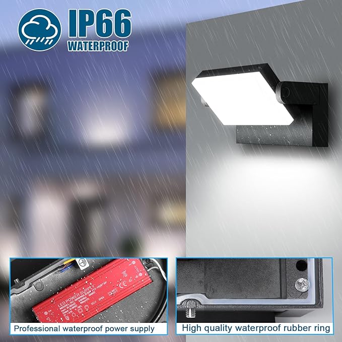 40W Outdoor Flood Light, 5000K 360° Rotating LED Wall Light, IP66 Waterproof - Image 4