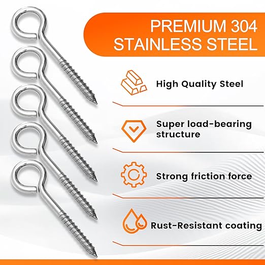 8Pcs Self Tapping Eyelet Screw Eye Bolt，6 Inch Heavy Duty Screw Eyes Hooks ，M10 - Image 3