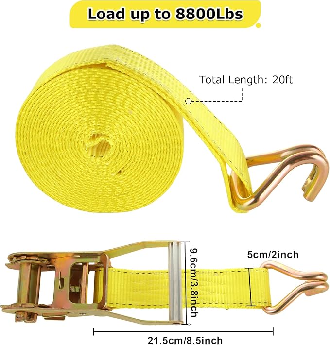 4 Pack 2 Inch Ratchet Straps Heavy Duty 20ft Tie Down Straps Ratchet - Image 2