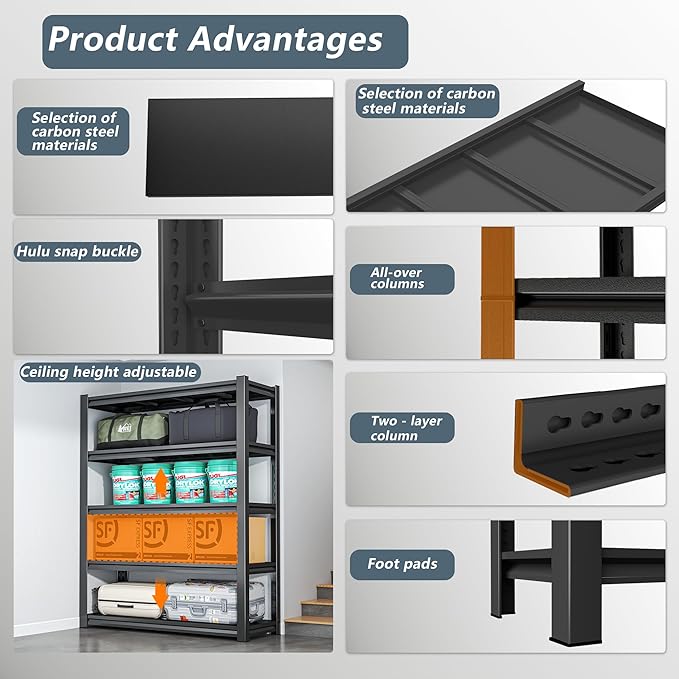 Simple Design, 500 lbs Load Capacity per Level, Free Height Adjustment Ready to - Image 5