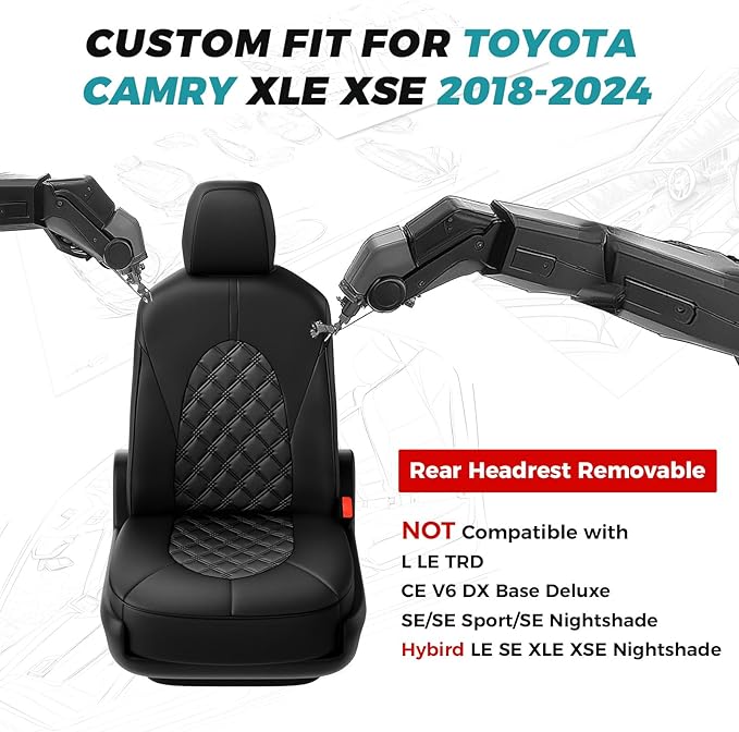 for Toyota Camry Seat Covers XLE XSE V6 2018 2019 2020 2021 2022 2023 2024 - Image 2