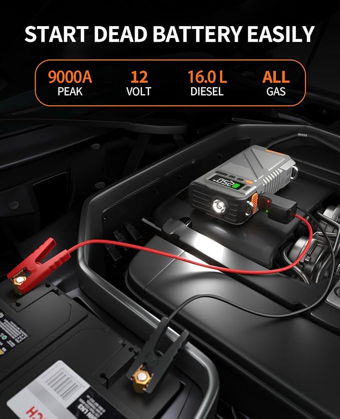 Car Jump Starter with Air Compressor 9000A, 9 in 1 Jumper Box - Image 3