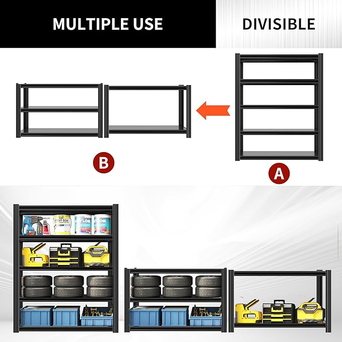 78" H Garage Shelving 3000LBS Heavy Duty Storage Racks, Adjustable 5 Tier Metal - Image 5