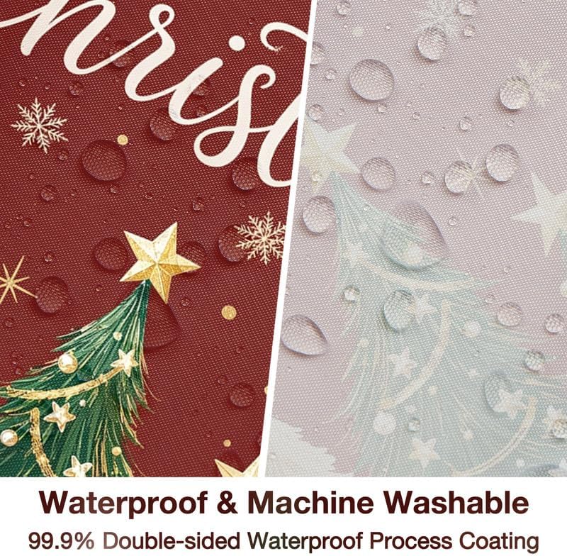 Red Christmas Shower Curtain for Bathroom, 72x84 Inch Waterproof Fabric - Image 3
