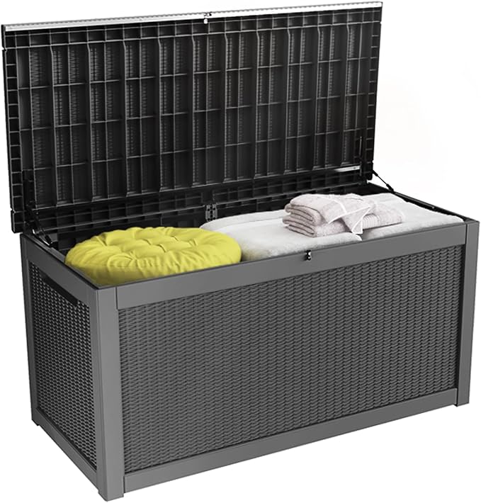 100 Gallon Resin Deck Box, Waterproof Outdoor Storage Bin by Decksplore%E2%80%94BuiltforOutdoor