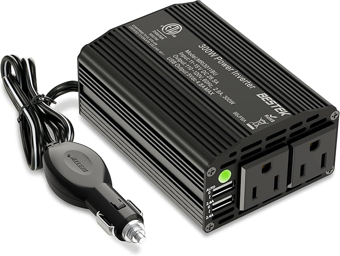 BESTEK 300W Power Inverter DC 12V to 110V AC, Durable Aluminum Housing Car by BESTEK