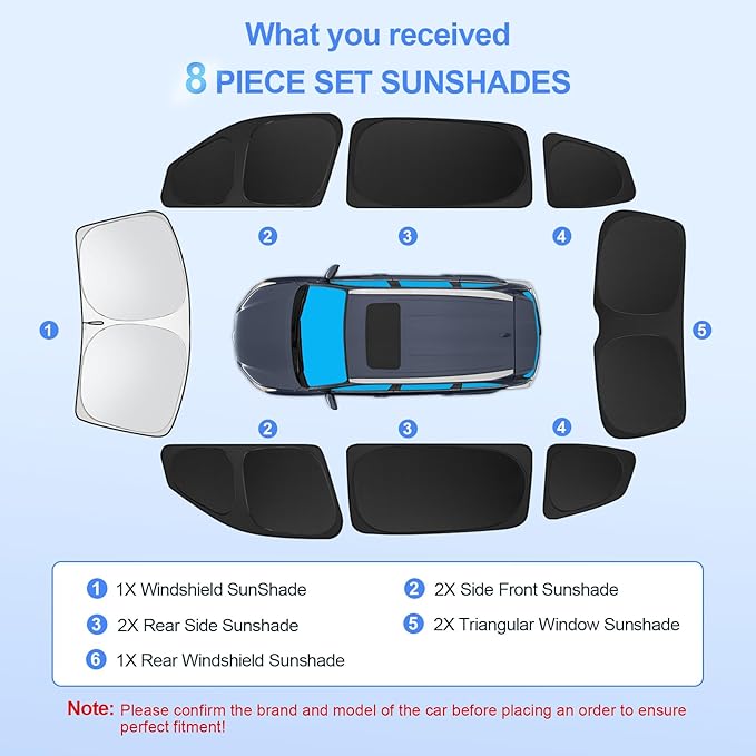 8pcs Car Window Shades for Volkswagen VW Atlas 2018-2025 Accessories, - Image 7