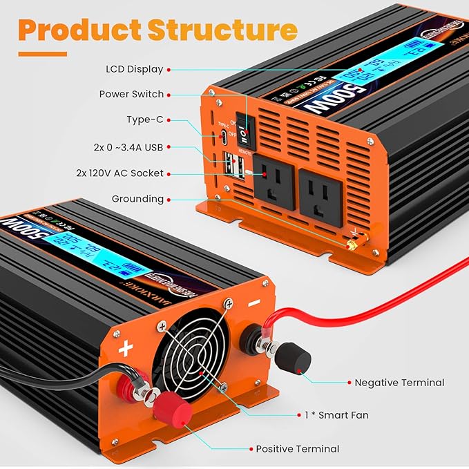 500 Watt Pure Sine Wave Power Inverter 12V DC to 110V 120V Converter - Image 7