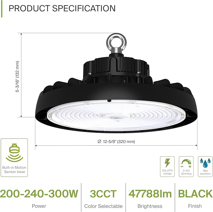 ASD LED High Bay UFO Light Fixture, Commercial Shop Lighting | 3CCT, IP69K - Image 2