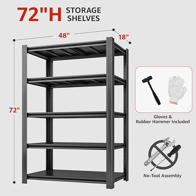 5 Tier Metal Shelving Unit, Heavy Duty Garage Shelves - Image 3