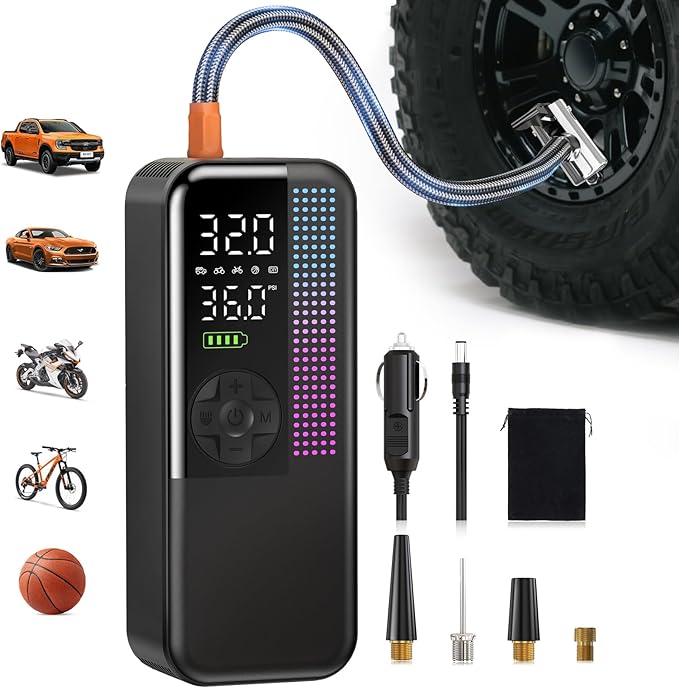 Tire Inflator Portable Air Compressor, 150 PSI Cordless Air Pump, Dual Power by WEOLULI