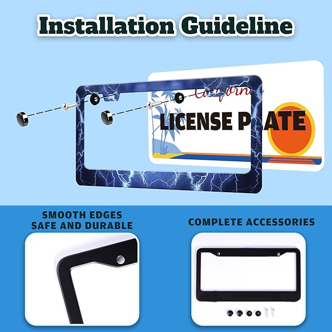 Blue Lightning License Plate Frame Funny Thunder License Plate Holder - Image 4