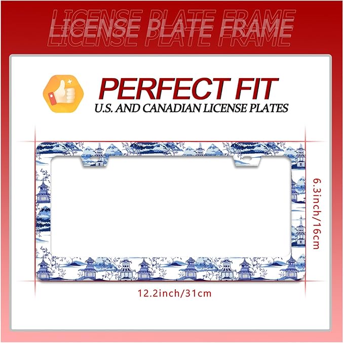 Blue White Porcelain Pattern License Plate Frame Chinoiserie License Plate - Image 2