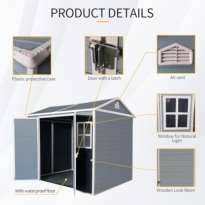 8x6 FT Outdoor Storage Shed, Resin Garden Shed - Image 3