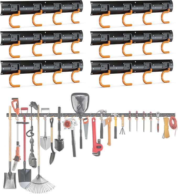 3-H 6×16" All Metal Garden Tool Organizer Wall Mount, Broom Holder Wall Mount by 3-H