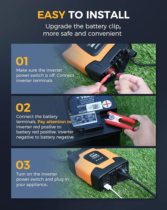 Ampeak 750W Power Inverter 4.8A Dual USB Ports 2 AC Outlets Car Inverter DC 12V - Image 9