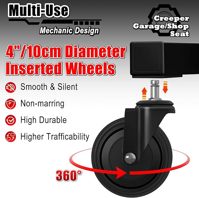 Mechanic Stool with Wheels, Hydraulic Adjustable Shop Stool on Wheels, Garage - Image 5
