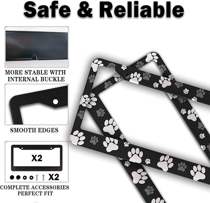 License Plate Covers Black and White License Plate Frames Paw Print Dog Cat - Image 4