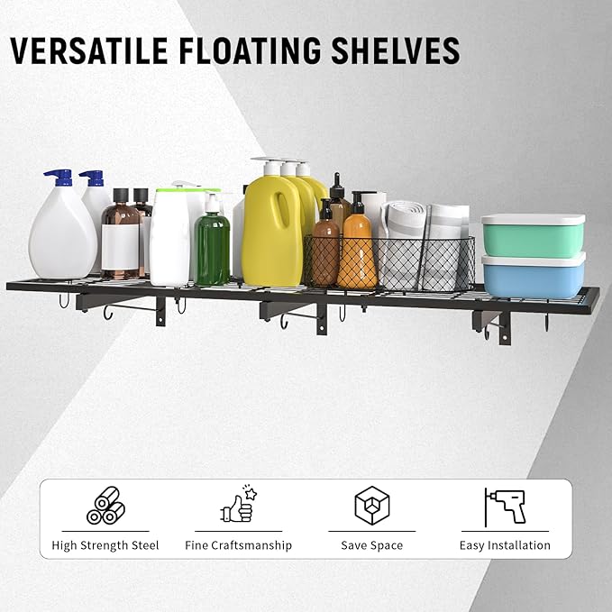 Garage Wall Shelves, 1 Shelf, Modern Style, Heavy Duty, 160 LBS Capacity - Image 3