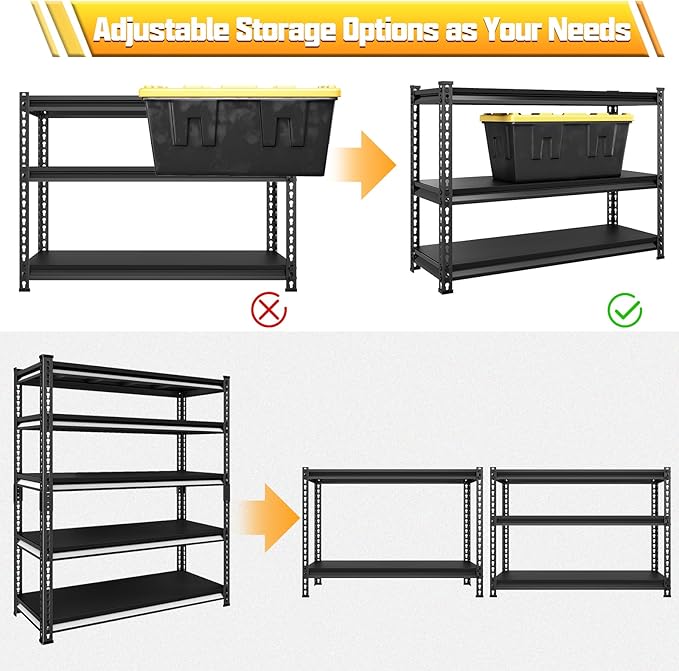 48" W Garage Shelving Heavy Duty, 3000LBS Loads Adjustable Garage Storage - Image 5
