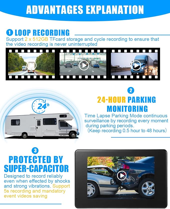 RV Backup Camera System AI WiFi GPS 7 inch Touch Screen Monitor Vehicle - Image 6