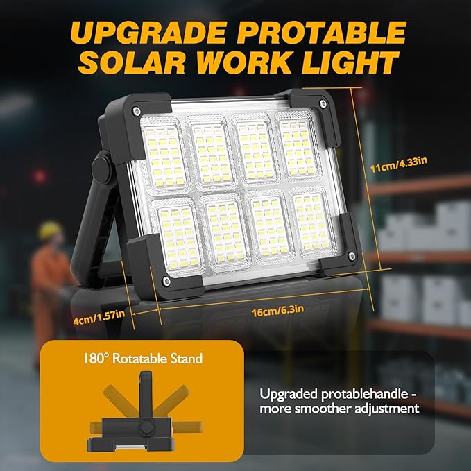 120W Solar Rechargeable Work Light, 144 LED 10000LM Led Work Light - Image 8