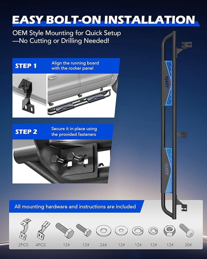 Running Boards Compatible with Toyota Tacoma Double Cab 2005-2023, 6.6" Side - Image 9