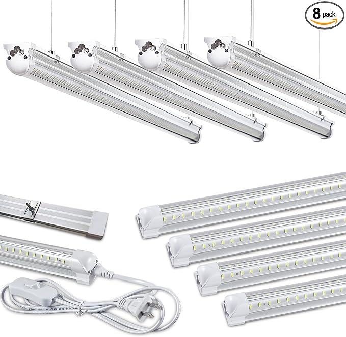 8Pack 8FT LED Shop Light Garage Light, 100W 6000K White Light 15000LM Super by Skymoatled