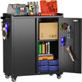 Garage Storage Cabinet with Wheels & Pegboard, 34.3" H Locking Metal Tool by GANGMEIMENTALSTORAGECABINET