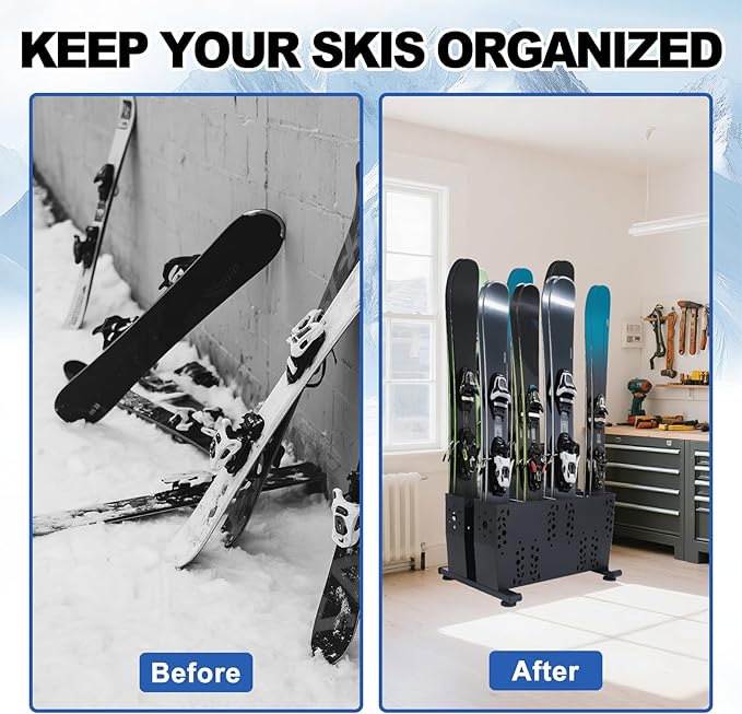 Freestanding Ski Storage Rack for 4 Pairs, Floor Stand Ski Organizer Rack - Image 6