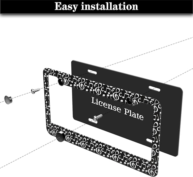 License Plate Cover for Car Black and White License Plate Frames Music Musical - Image 7