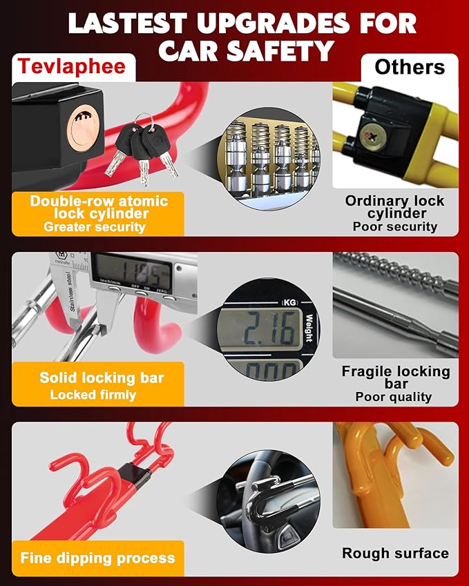 Tevlaphee Steering Wheel Lock Anti-Theft Car Device Heavy Duty Security Car - Image 3