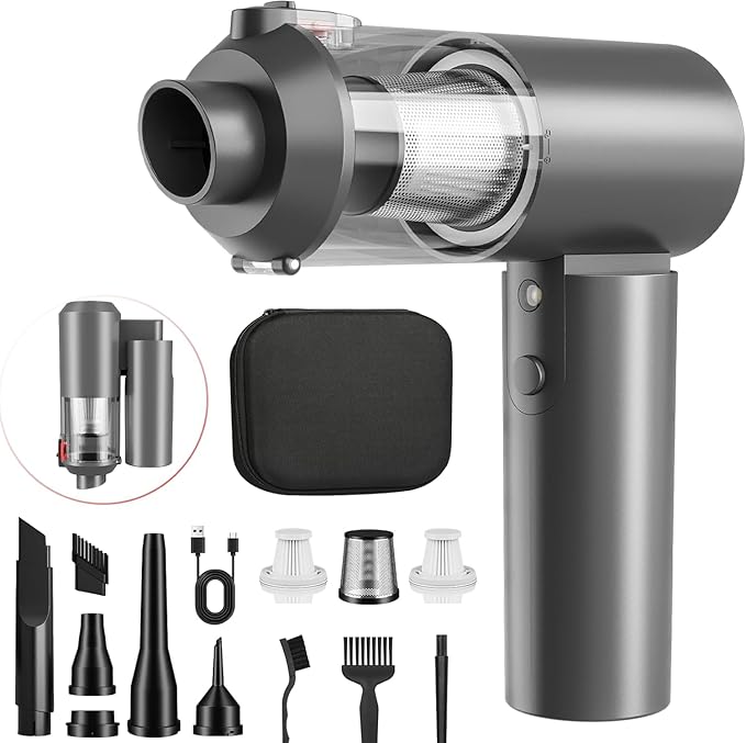 90° Foldable Car Vacuum Portable Cordless 16000PA Suction, 4-in-1 Mini Vacuum by HOMIGIFTY
