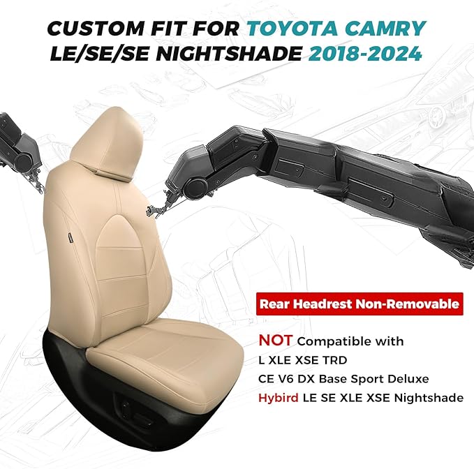 for Toyota Camry Seat Covers LE SE SE Nightshade 2018 2019 2020 2021 2022 2023 - Image 2