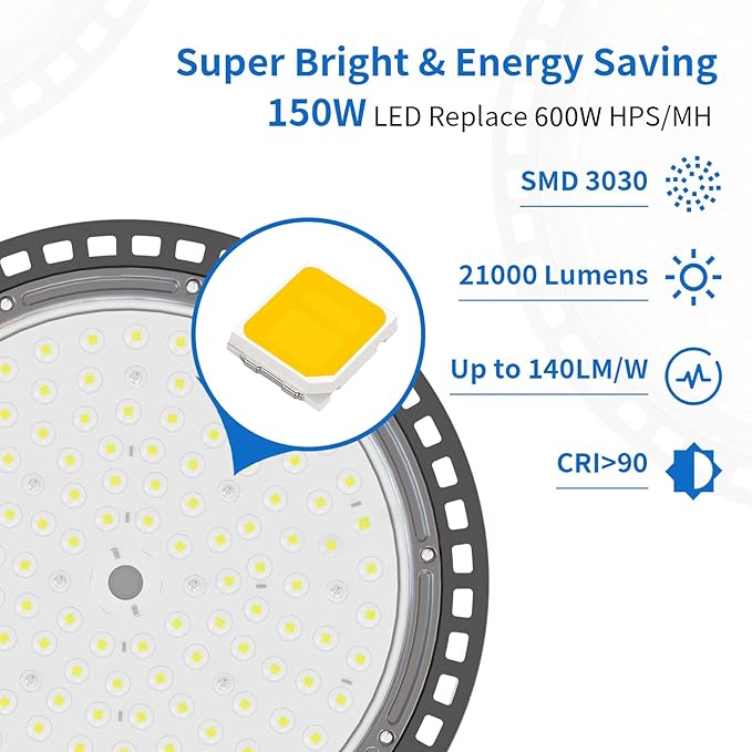 6 Pack UFO LED High Bay Light 150W, 21000 LM, 5000K - Image 3
