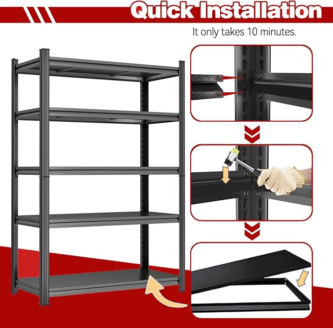 45.3" W Metal Garage Shelving Unit 3500LBS Metal Storage Shelves 5 Tier - Image 3