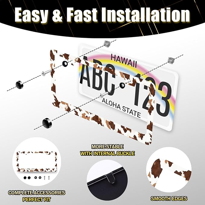 Brown White Cows Print License Plate Frame Animals License Plate Holder - Image 7