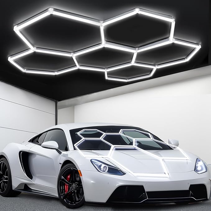 tewei Hexagon LED Garage Light, 6 Grids Hexagon Car Detailing Lighting Fixture by TeweiBrand