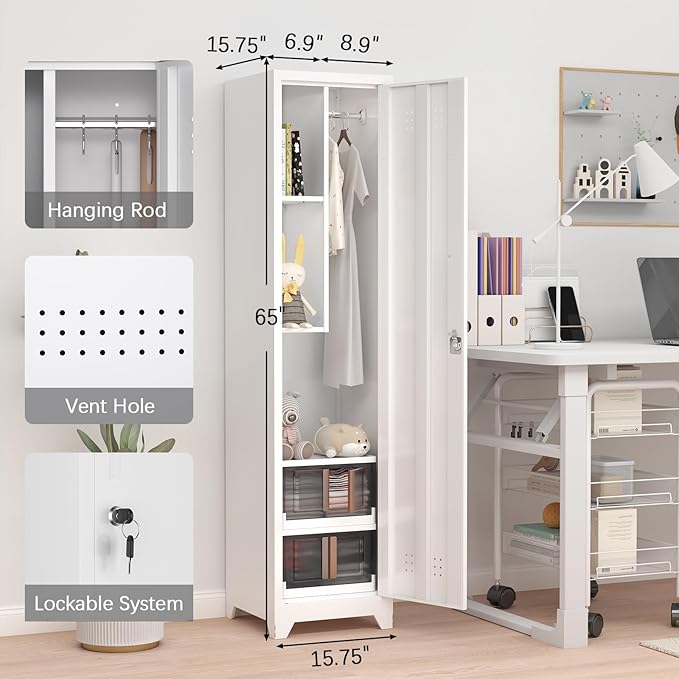 GREATMEET Slim Broom Closet Storage Cabinet, Narrow Utility Closet, Utility - Image 2