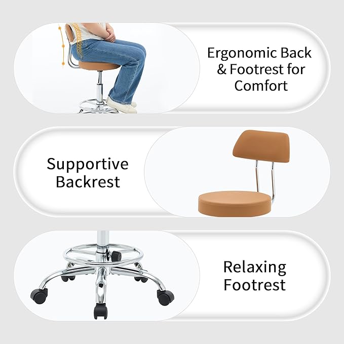 Ergonomic Desk Stool Adjustable Footrest Salon Chair - Image 5