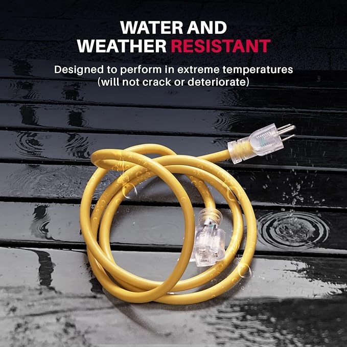 6ft Outdoor/Indoor Extension Cord 12/3 Gauge Extra Heavy Duty 3 Prong SJTW - Image 3